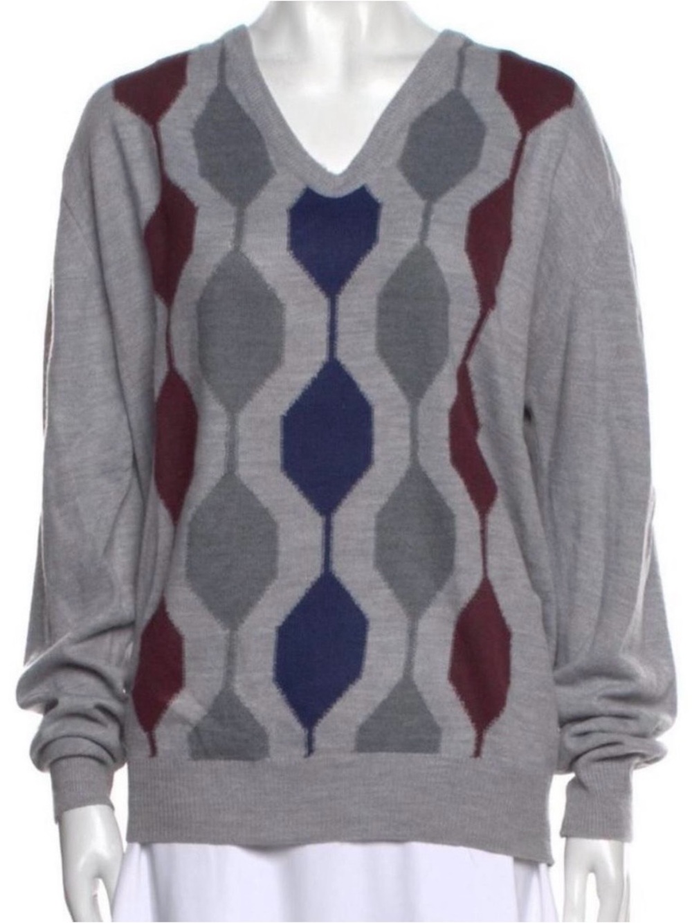Christian Dior Geometric Wool Sweater XL – Vintage Designer Knit Pullover